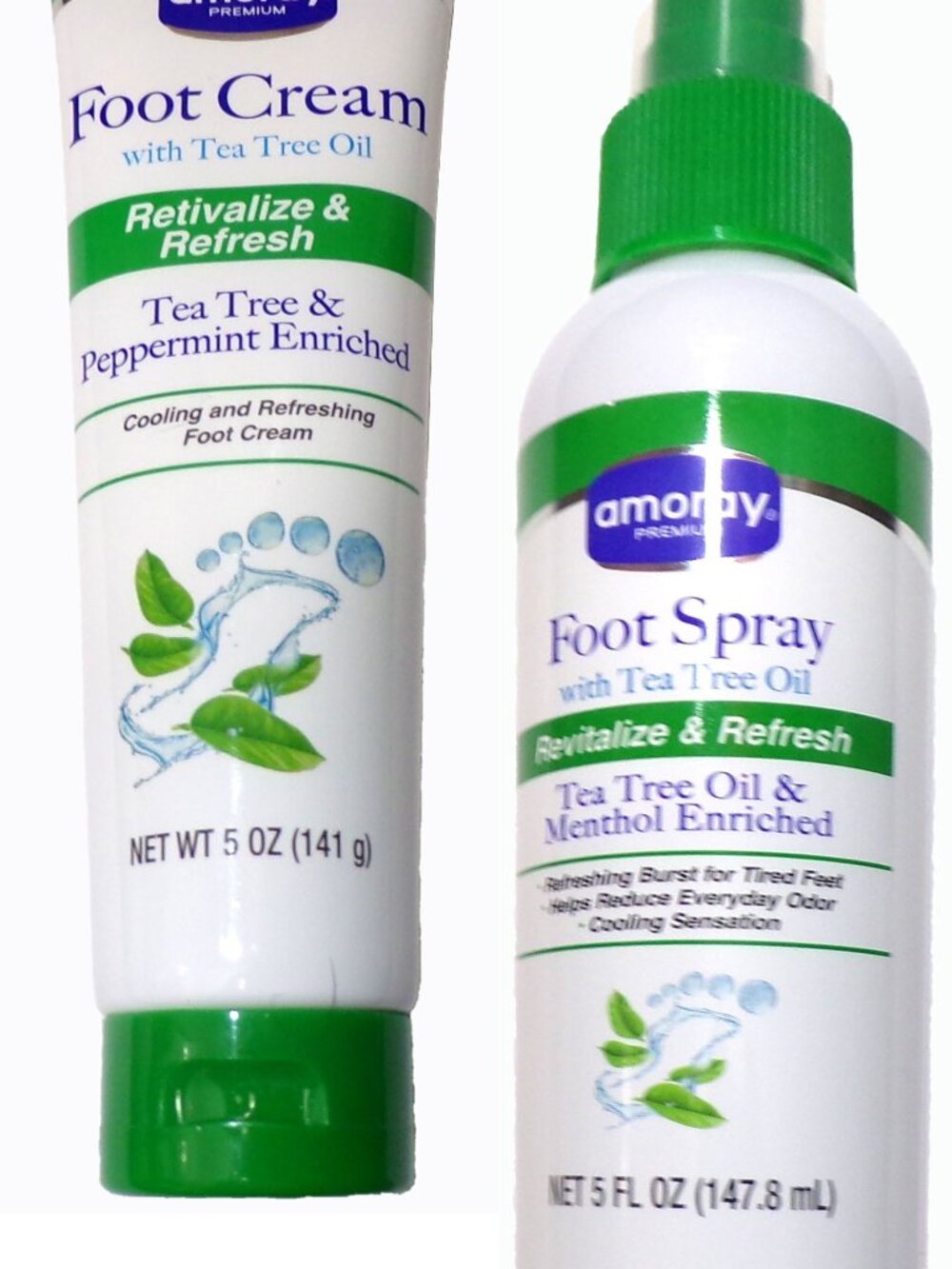 Amoray Premium 2-Pc Foot Care Set: Tea Tree Foot Cream 5 oz + Spray 5 fl oz